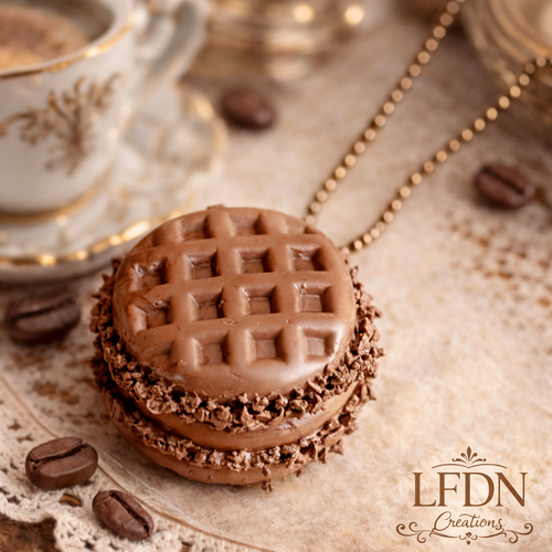 Collier macaron chocolat en fimo, bijoux gourmands, pendentif macaron