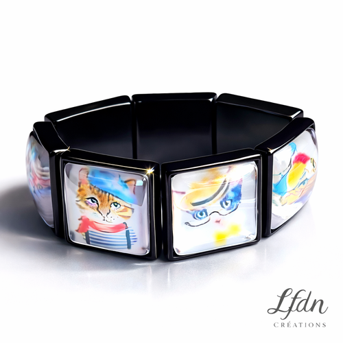 Bracelet chat, bracelet cabochon chat, bijoux animaux