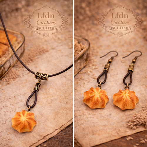 Collier biscuit étoile en fimo, boucle d'oreilles étoiles, pendentif biscuit en fimo, bijoux gourmands
