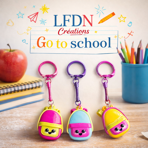 Porte clé sac a dos en fimo, bijoux thème école, accessoire rentrée des classes, bijoux fantaisie fimo