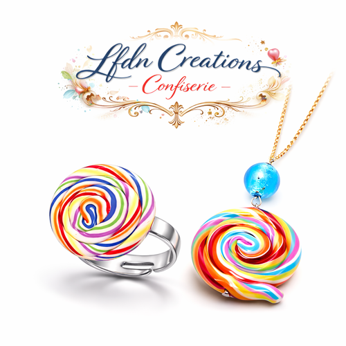 Collier sucette en fimo, bague sucette, bague bonbon, bijoux gourmands