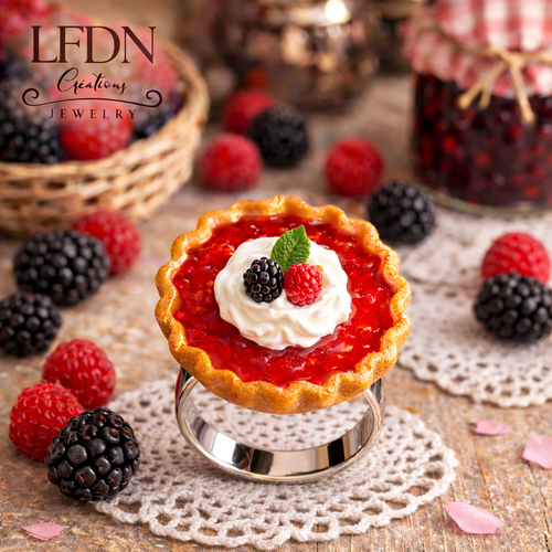 Bague tarte cerise en fimo, bague tarte fruits, bijoux gourmands