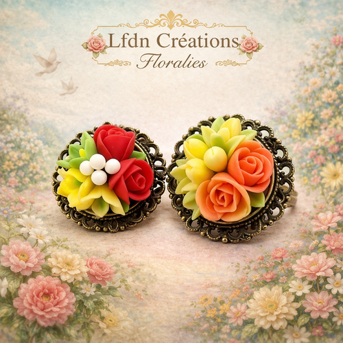 Bague fleur en porcelaine froide, bijoux fleurs, création bijoux en porcelaine