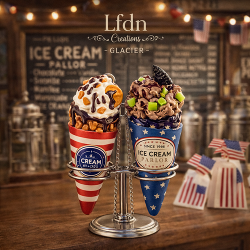 Colliers glace cornet usa, bijoux gourmands, cornet glace en fimo