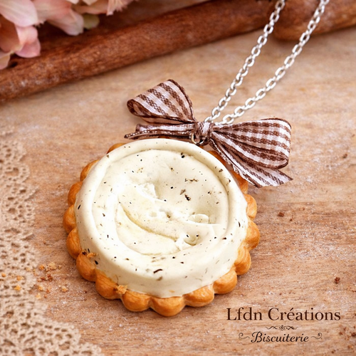 Colliers biscuit sourire en fimo, bijoux gourmands, pendentif biscuit