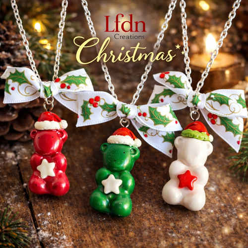 Collier ourson en fimo, bijoux fantaisie, pendentif fimo noël