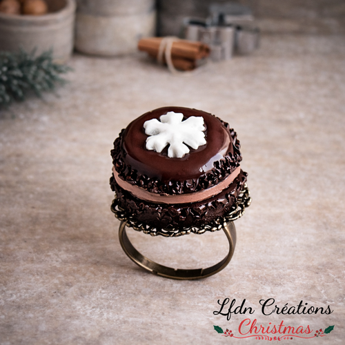 Bague macaron chocolat en fimo, bijoux gourmands, bijoux noël
