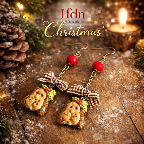 Boucles d'oreille chien en fimo, bijoux gourmands, bijoux chien