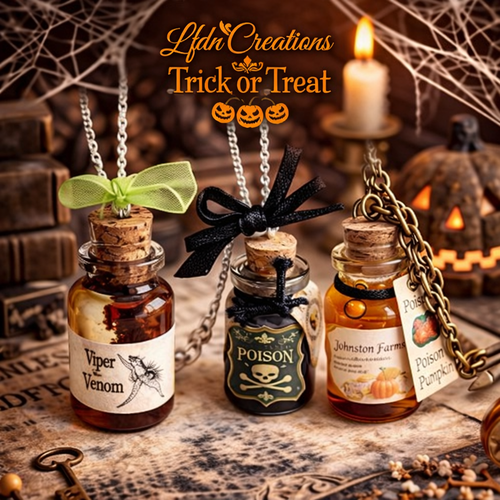Colliers fiole en verre halloween, bijoux halloween, bijoux fantaisie halloween
