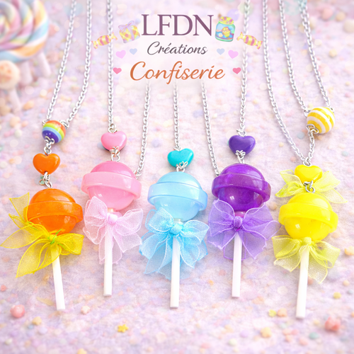 Collier sucette en résine, bijoux gourmands, pendentif bonbon