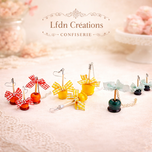 Collier pomme d'amour, boucle d'oreille pommer ,bijoux gourmands, pendentif bonbon