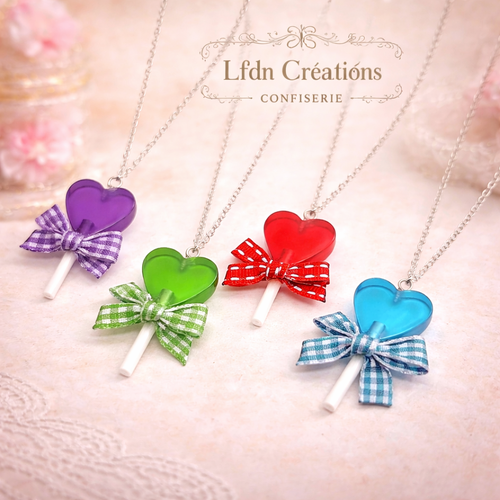 Collier sucette coeur en résine, bijoux sucette, pendentif coeur, bijoux gourmands, collier bonbon