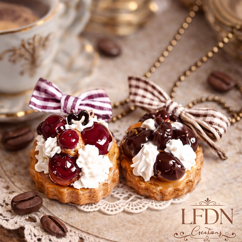Collier gâteau profiteroles chocolat, bijoux gâteaux fimo, bijoux gourmands