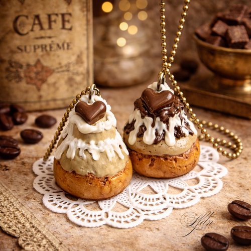 Collier religieuse café en fimo, grain de café fimo, bijoux fantaisie, bijoux gourmands