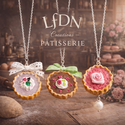 Collier tarte fraise en fimo, bijoux gourmands, pendentif tarte