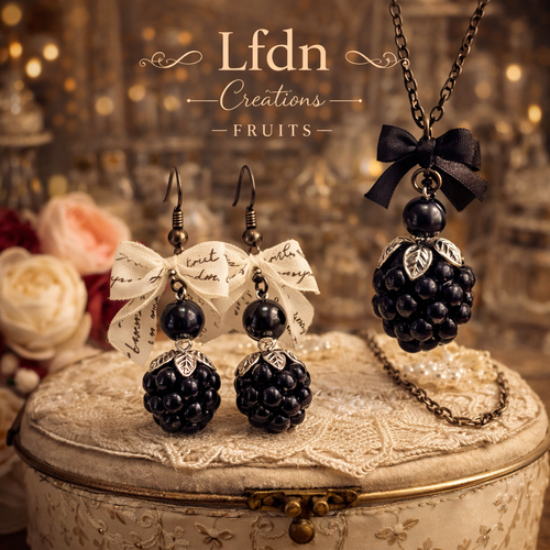 Collier fruit en fimo, pendentif mûre, boucle d'oreille fruit, bijoux gourmands