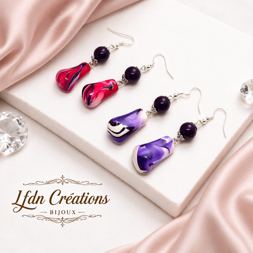 Boucles d'oreille goutte en fimo, bijoux fantaisie en fimo, bijoux polymère de créateur
