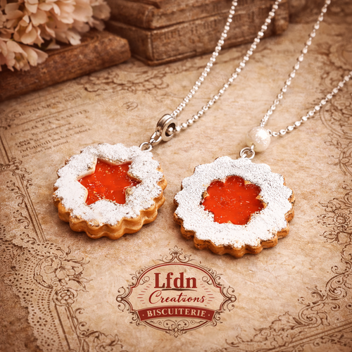 Collier biscuit noël en fimo, bijoux gourmands, pendentif biscuit confiture