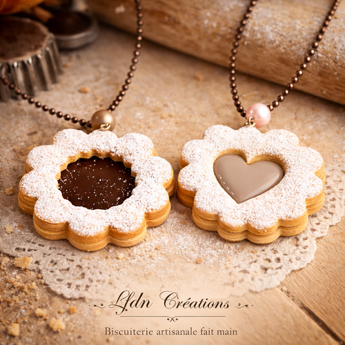 Collier biscuit chocolat en fimo, bijoux gourmands, bijoux fantaisie
