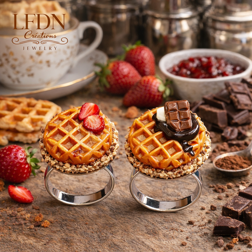 Bague macaron en fimo, bague gaufre, bijoux gourmands