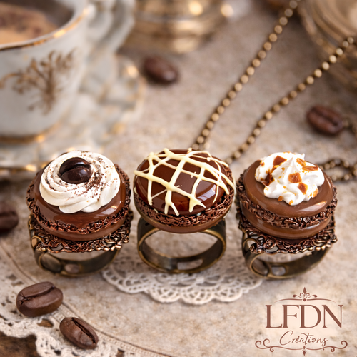 Bague macaron chocolat en fimo, bijoux gourmands