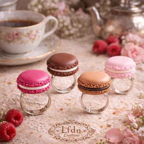 Bague macaron rose en fimo, bijoux gourmands, bijoux gourmandise