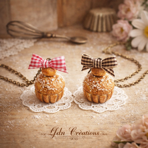 Collier brioche en fimo, pendentif viennoiserie, bijoux gourmands