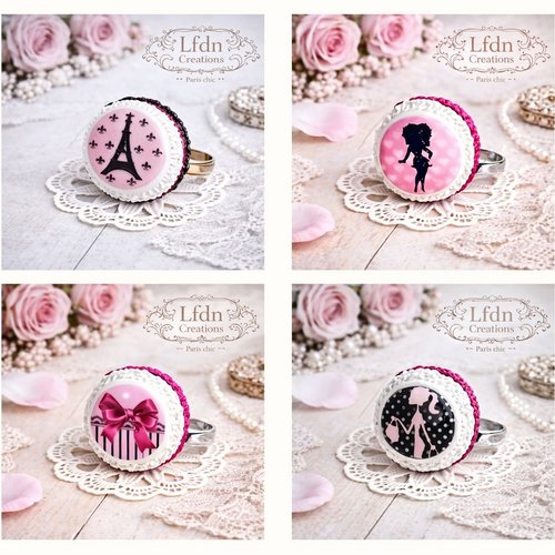 Bague macaron esprit paris, bague silhouette, bijoux fantaisie, bijoux gourmands