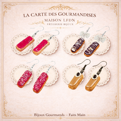 Boucles d'oreille éclairs en fimo, boucles d'oreille gâteau en fimo, bijoux gourmands