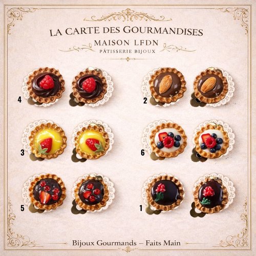 Boucle d'oreilles tartelettes en fimo, boucles d'oreille tarte en fimo, bijoux gourmands