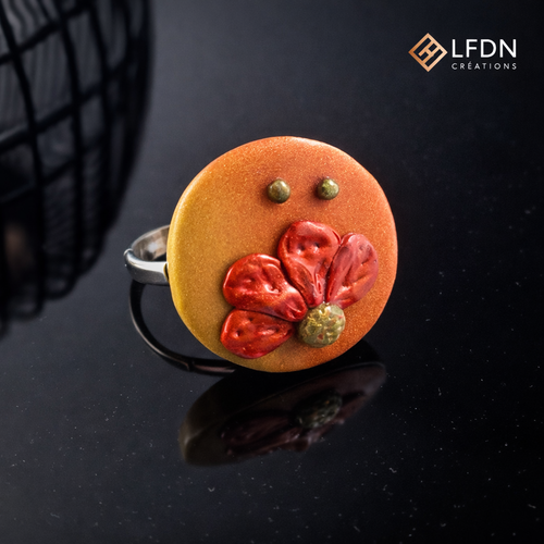 Bague fleur graphique “graphik” – bijou artistique en pâte polymère