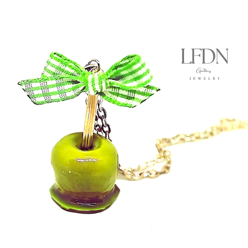 Collier pomme en fimo, pendentif pomme d'amour, bijoux gourmands
