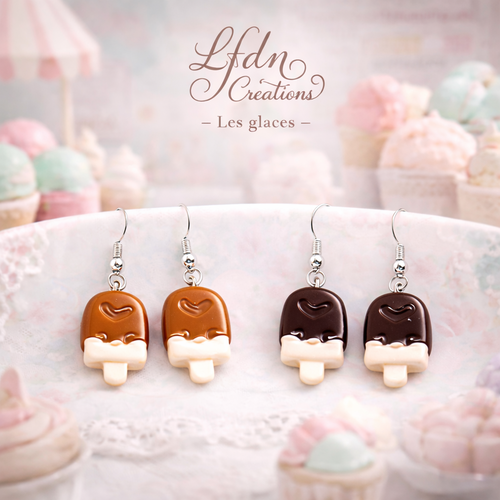 Boucles d'oreille esquimaux, bijoux glace en fimo, bijoux gourmands