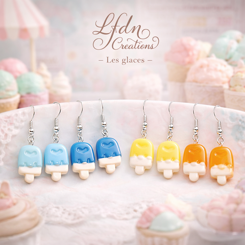 Boucles d'oreille esquimaux, bijoux glaces, bijoux gourmands, boucles d'oreille glace en fimo