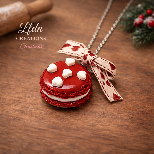 Collier macaron coeur noël en fimo