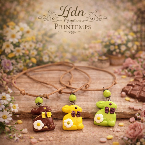 Collier lapin de pâques en fimo, bijoux gourmands