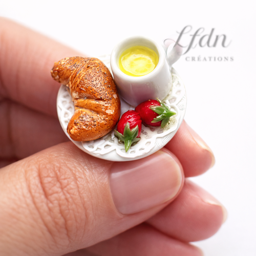 Bague assiette tea time, croissant fimo, bague tasse thé, bijoux gourmands