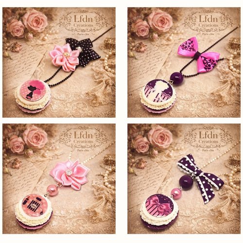 Collier fimo macaron rose, collier style paris, bijoux gourmands, bijoux fimo gourmandises
