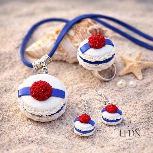 Collier macaron mer, bijoux marins, collier en fimo mer, bijoux gourmands