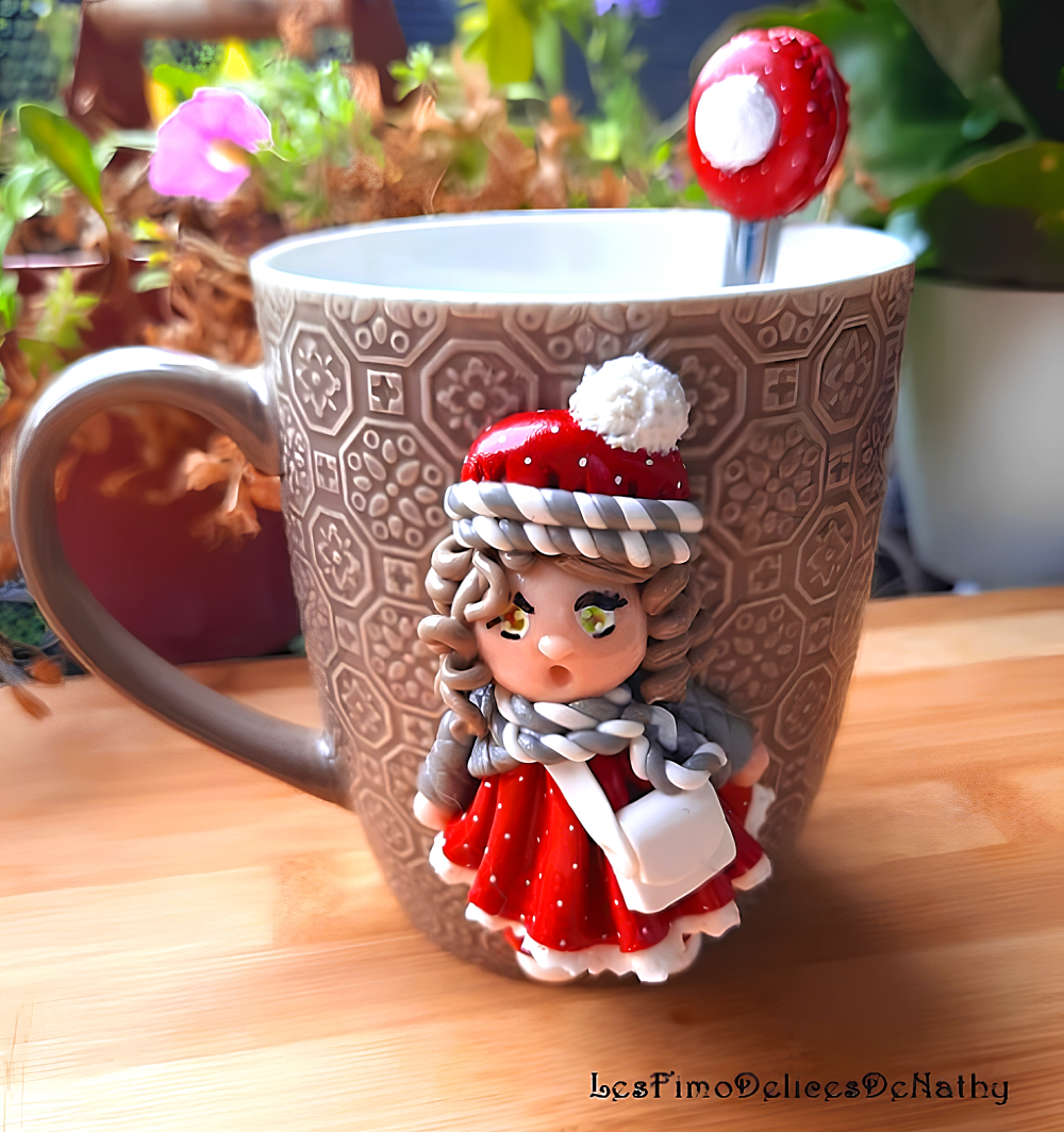 Mug XXL tasse à café ou thé ourson de Noël en fimo