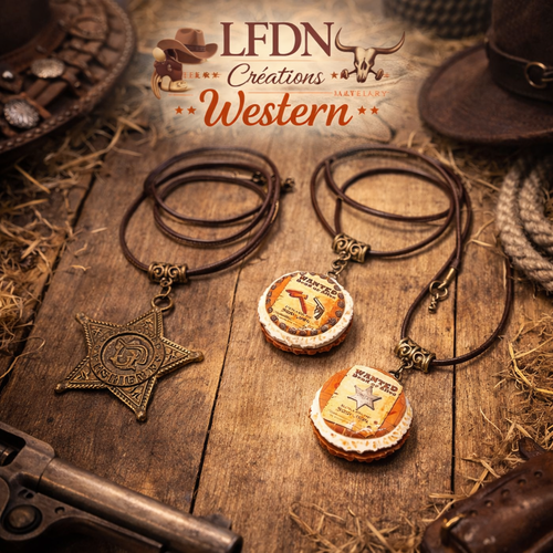 Collier macaron fimo far west, collier western, bijoux western, bijoux gourmands fantaisie