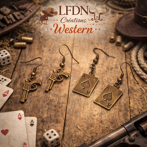 Boucles d'oreille pistolets, boucles d'oreille western, bijoux far west