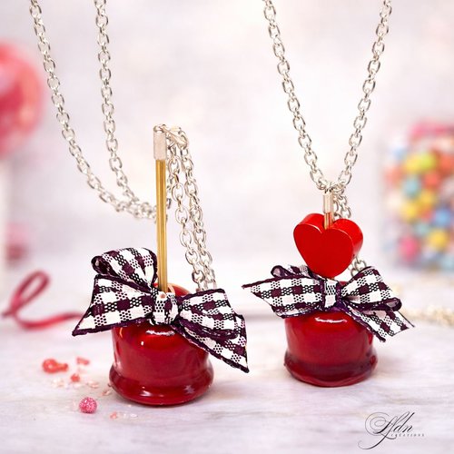Collier pomme en fimo, bijoux pomme d'amour fimo, bijoux gourmands fantaisie