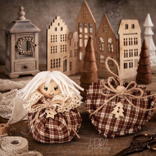 Décoration de noël, décoration de sapin, ange en tissu, coeur en tissu, cadeau de noël fait main