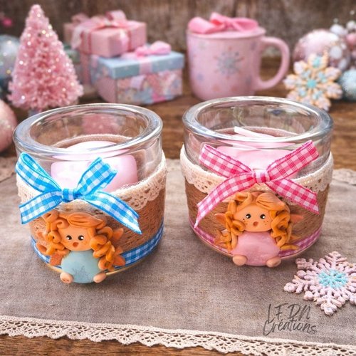 Bougies anges de noël, bougies anges, photophores noël, noel en fimo, cadeau noel, fait main