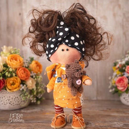 Poupée en tissu tilda fait main, création de poupée, poupée karmalek, ooak