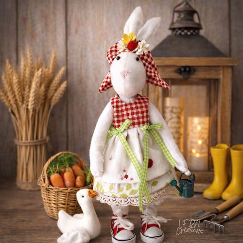 Lapin en tissu tilda, décoration lapin shabby, décoration chambre fille, poupée en tissu