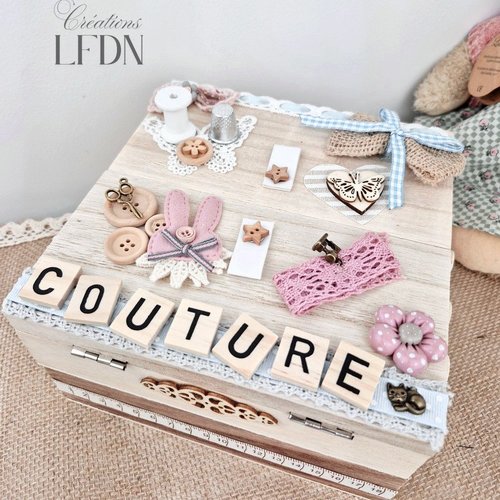 Boîte à couture fimo, boîte à ouvrage en bois, idée cadeau fait main, couture