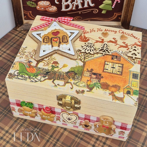 Boîte à bijoux en bois de noël, boîte décor de noël, déco en fimo, idée cadeau fait main