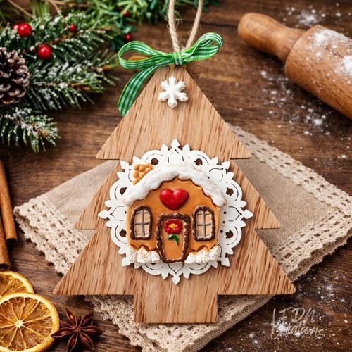 Décoration de noël, déco de sapin en fimo, sapin de noël en bois à suspendre, idée cadeau